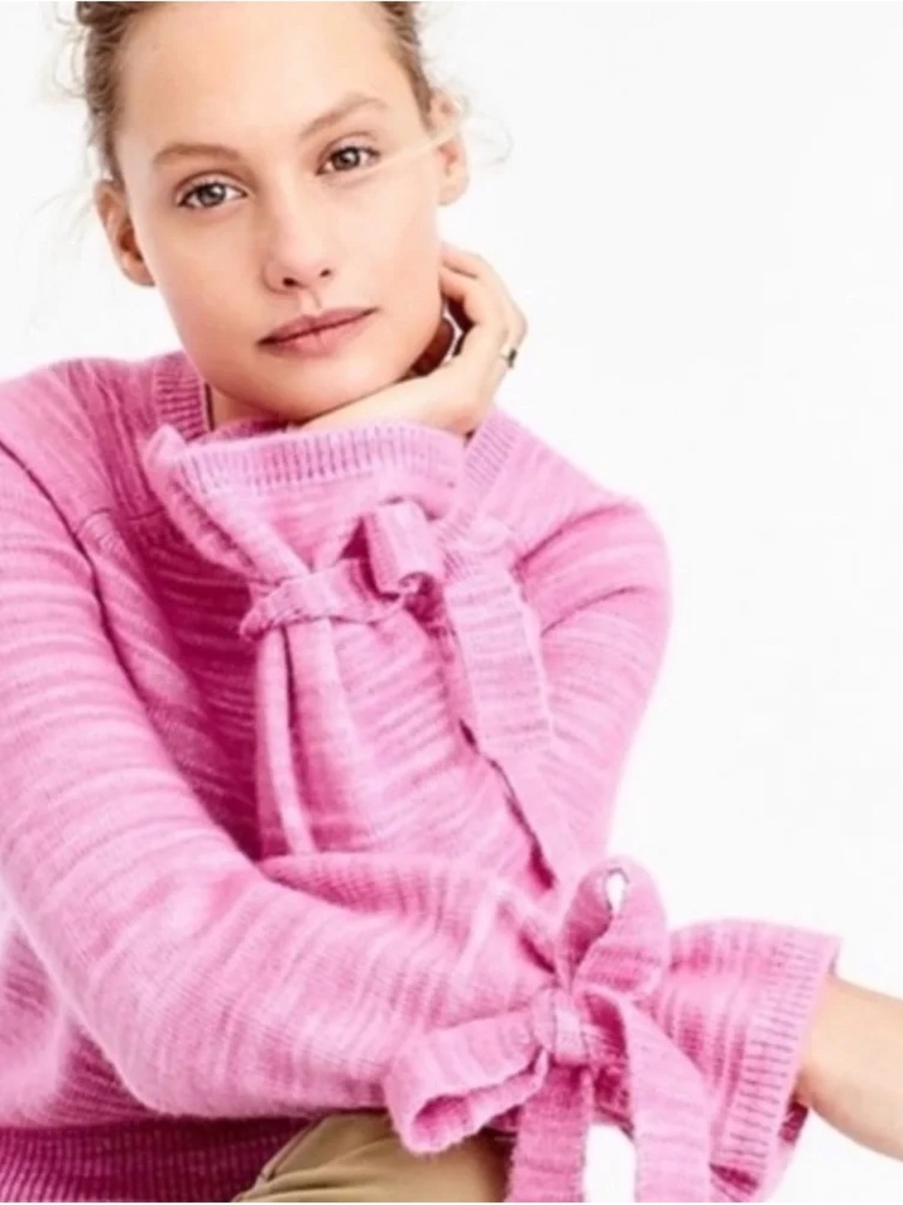 J. Crew Collection Tie Sleeve Marled Pink Sweater Wool Alpaca Blend Sz XL